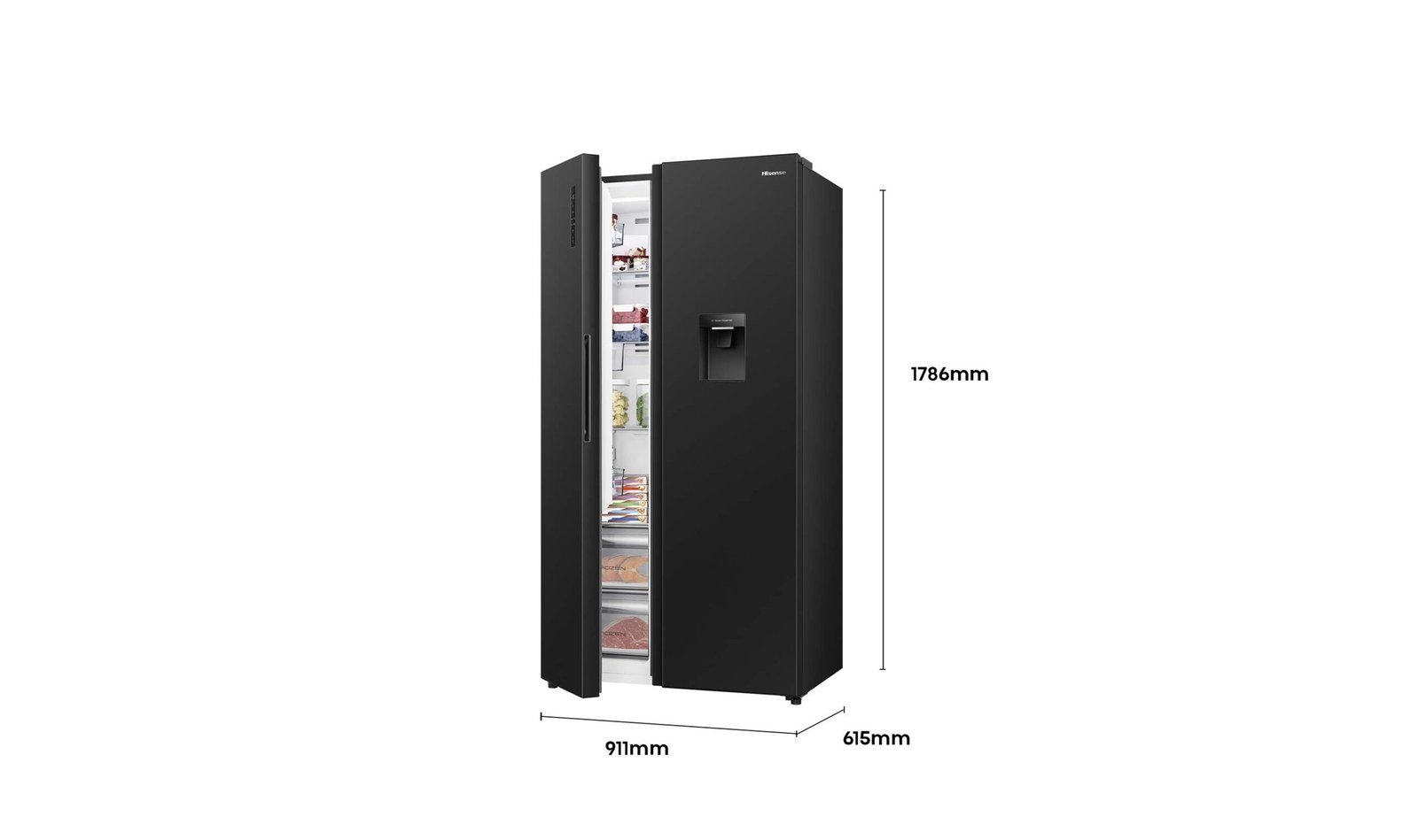 Hisense HRSBS540BW 541L PureFlat Side by Side Fridge - Black - Image 2