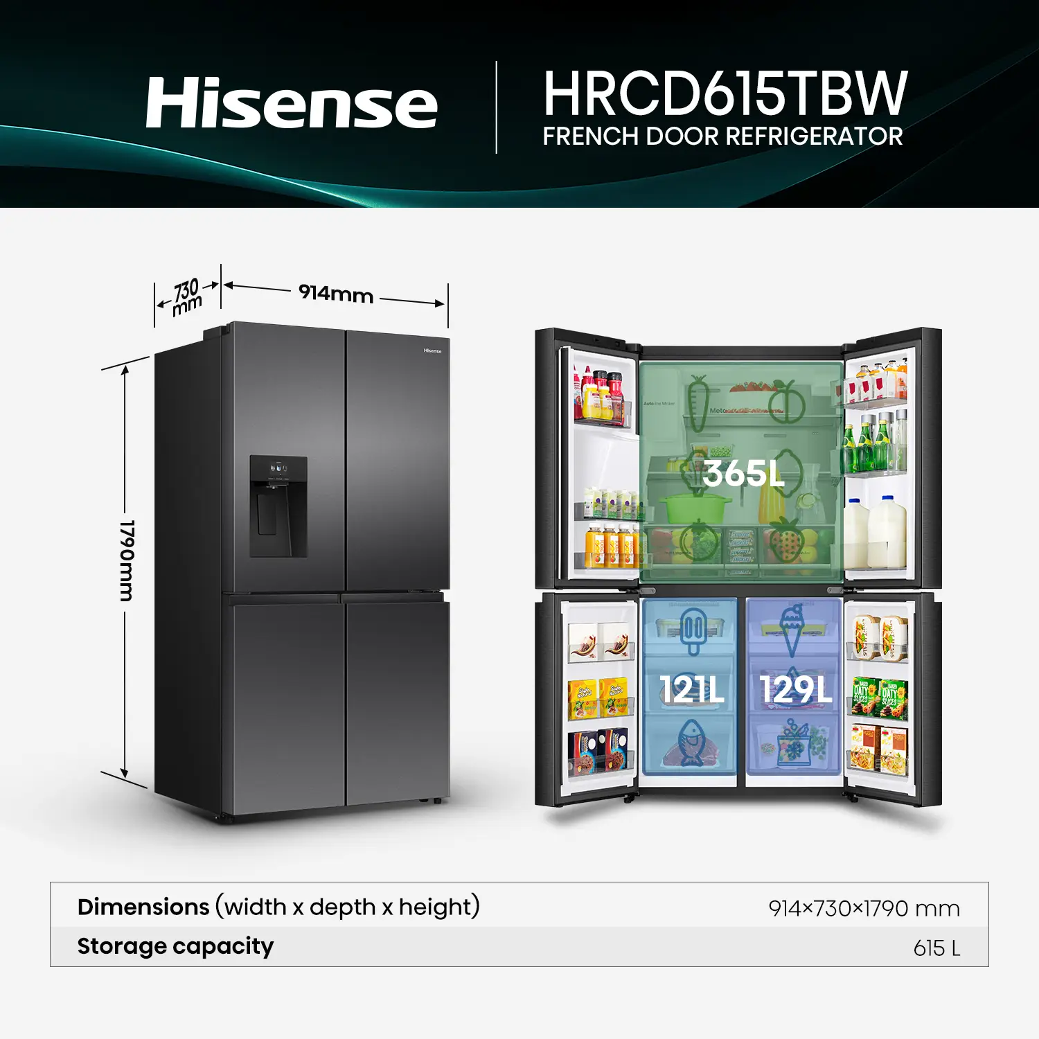 Hisense 615L PureFlex French Door Fridge HRCD615TBW - Image 4