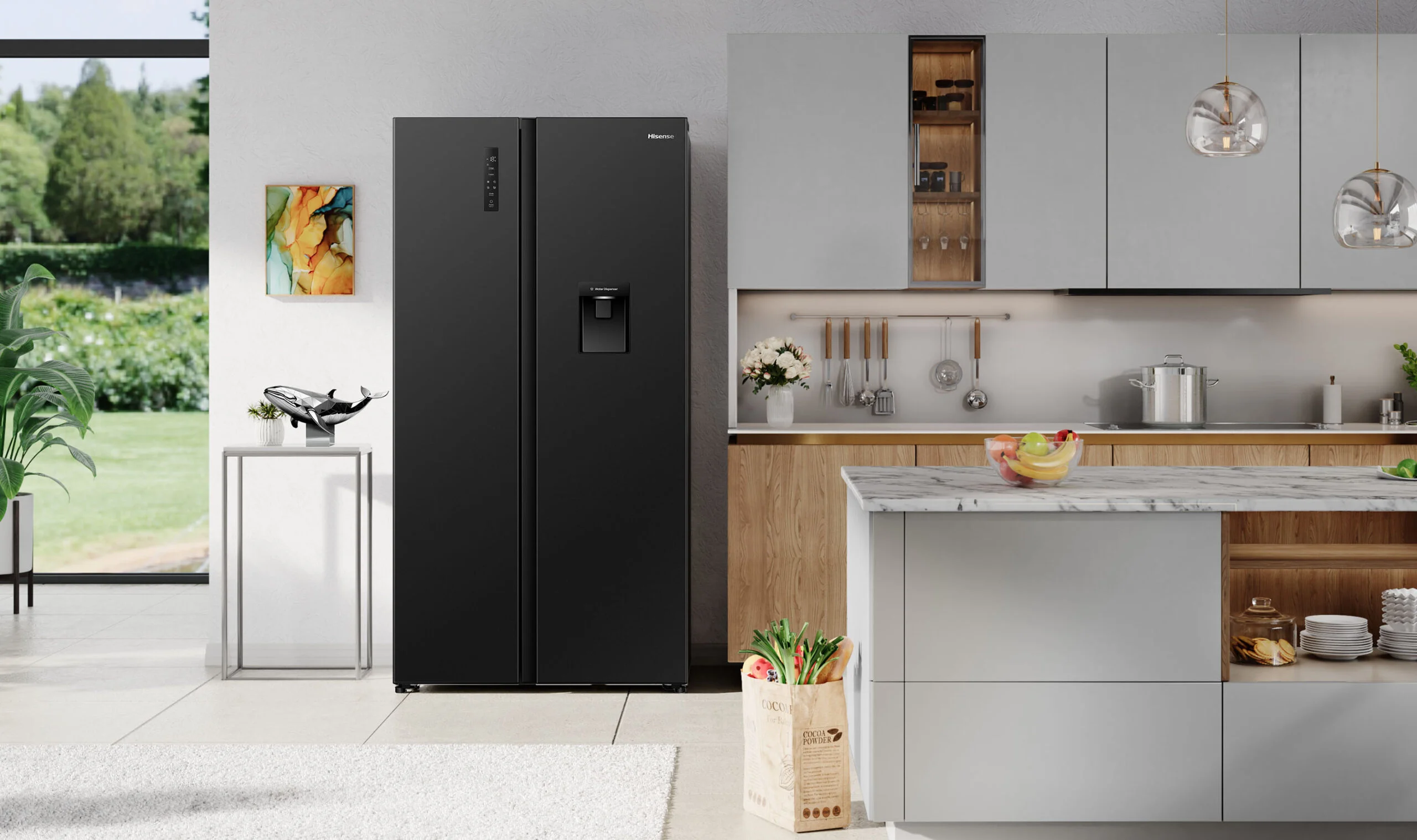 Hisense 541L PureFlat Side by Side Fridge Black - View 3