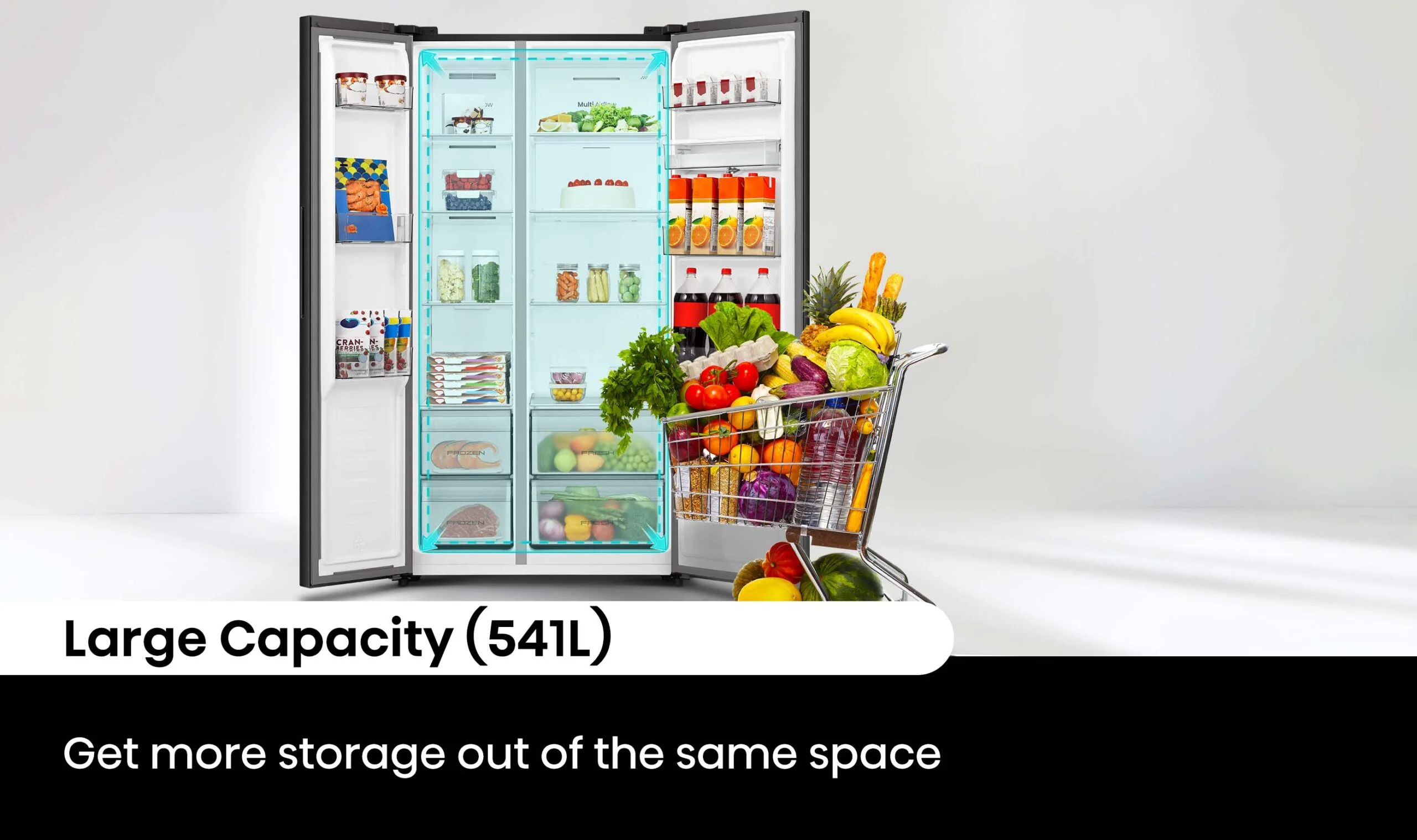 Hisense 541L PureFlat Side by Side Fridge Black - View 4