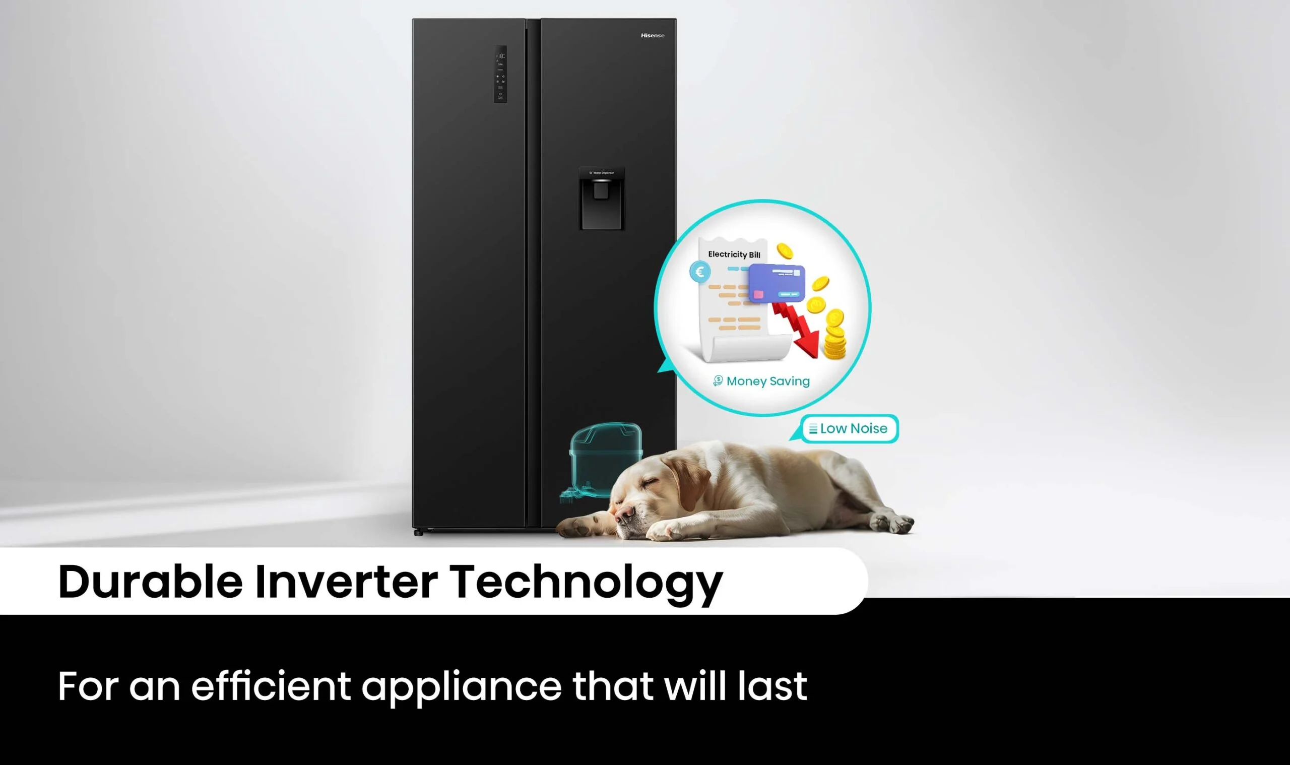 Hisense 541L PureFlat Side by Side Fridge Black - View 5